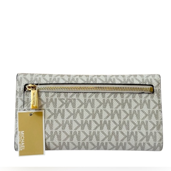 Michael Kors Jet Set Travel Large Trifold Wallet MK Vanilla Brown - Picture 2 of 9